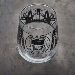 Tumbler Glass with Steel River Logo in Matt black.